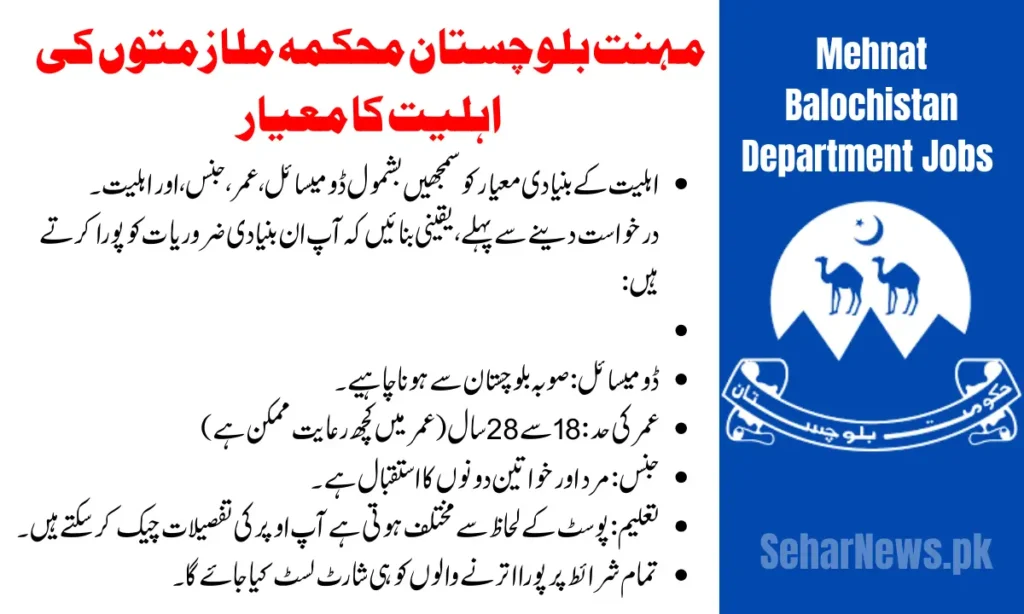 Eligibility Criteria Mehnat Balochistan Department Jobs