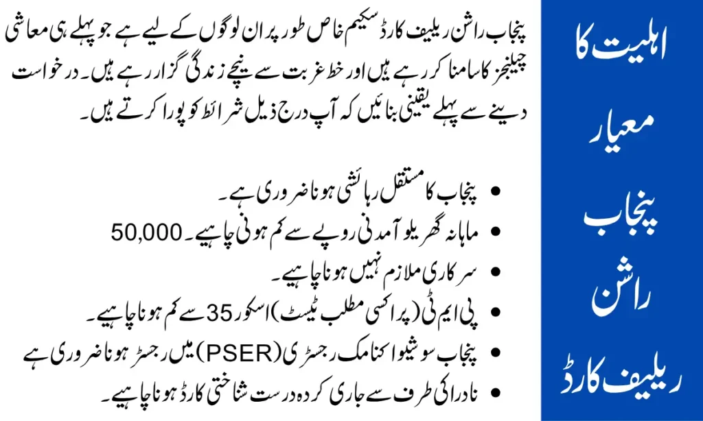 Eligibility Criteria Punjab Rashan Relief Card