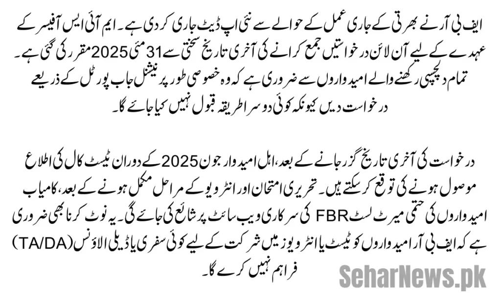 FBR Jobs 2025 Online