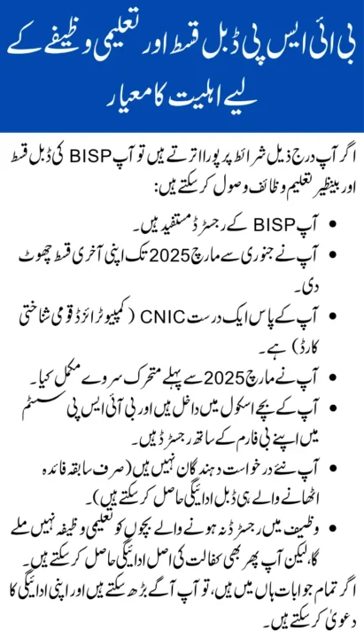 Eligibility Criteria for BISP Double Installment and Educational Stipends