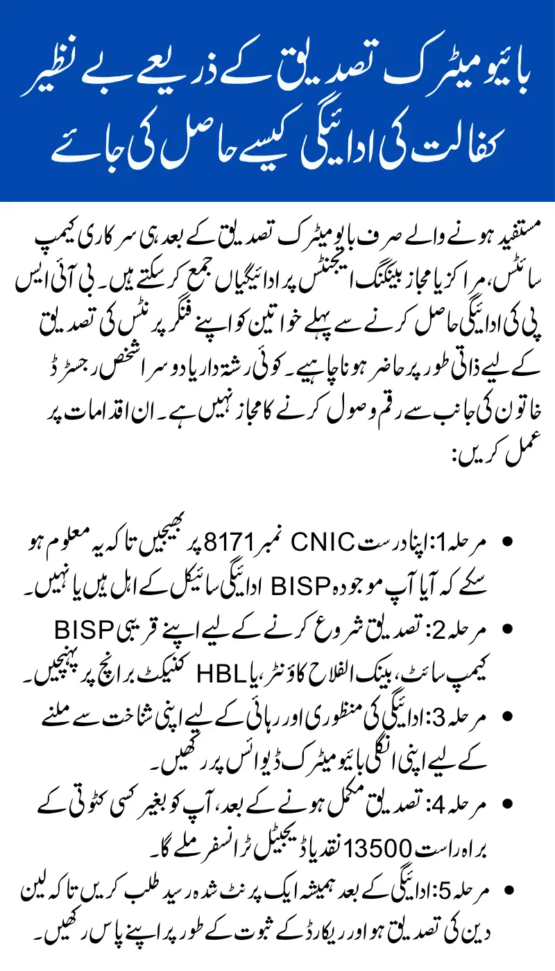 How to Receive Benazir Kafalat Payment via Biometric Verification